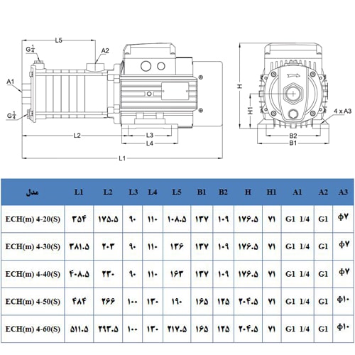 پمپ آب لیو سانتریفیوژ افقی طبقاتی مدل ECHm-4-40