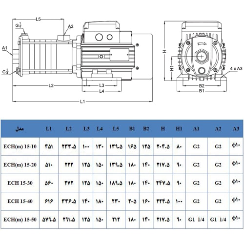 پمپ آب لیو سانتریفیوژ افقی طبقاتی مدل ECH-15-40