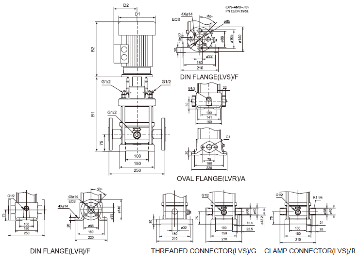 پمپ آب لیو سانتریفیوژ عمودی طبقاتی مدل LVR 64-2-2