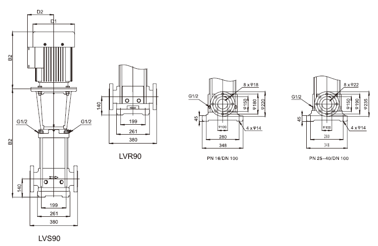  پمپ آب لیو سانتریفیوژ عمودی طبقاتی مدل LVR 90-4