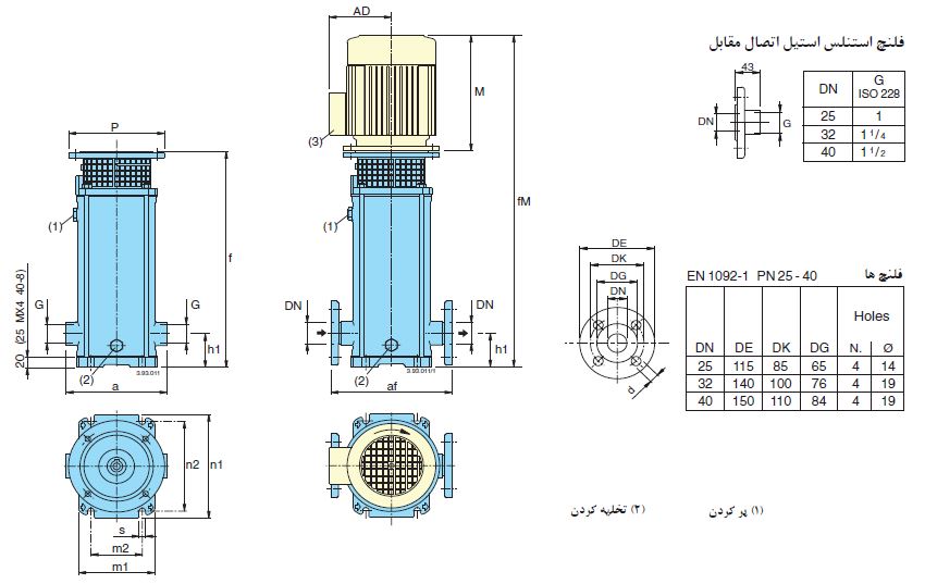 پمپ آب کالپدا طبقاتی عمودی مدل MXV 25-205