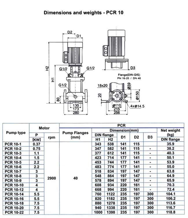  پمپ آب طبقاتی عمودی پمپیران مدل PCR10-1