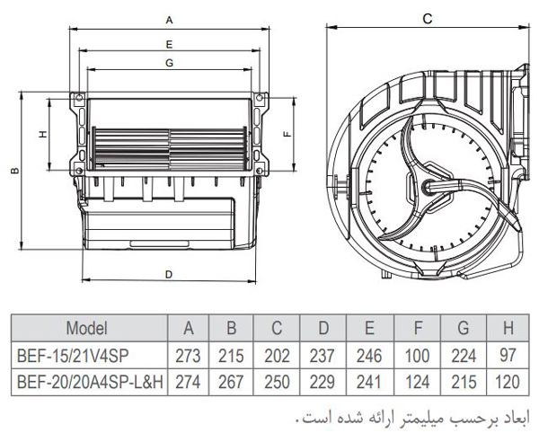 بلوئر فن کویل دمنده مدل BEF-15/21V4SP