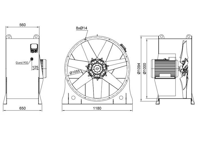 فن آکسیال دمنده سیلندری مدل DAMH-NN15-4T-1000-38-F300