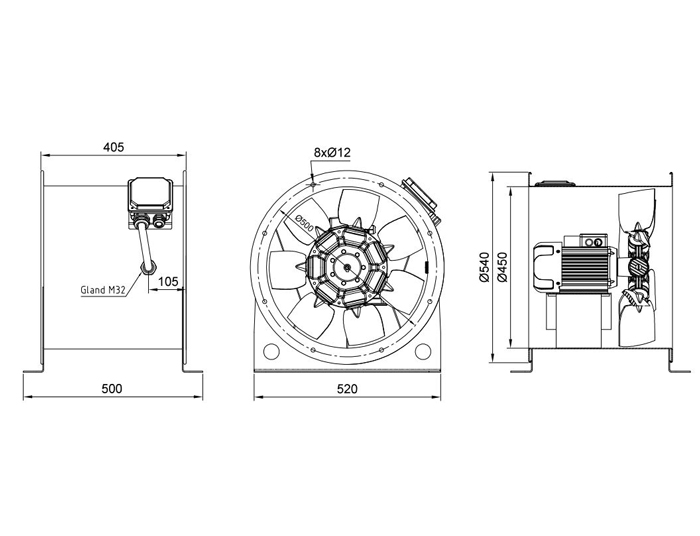 فن آکسیال دمنده سیلندری مدل DASP-WN150-4T-900-22deg