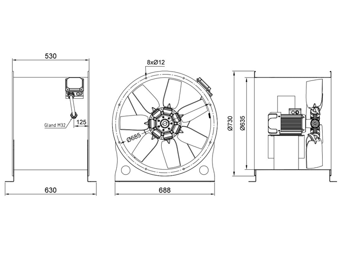 فن آکسیال دمنده سیلندری مدل DASH-NN2.2-4T-710-20-F300