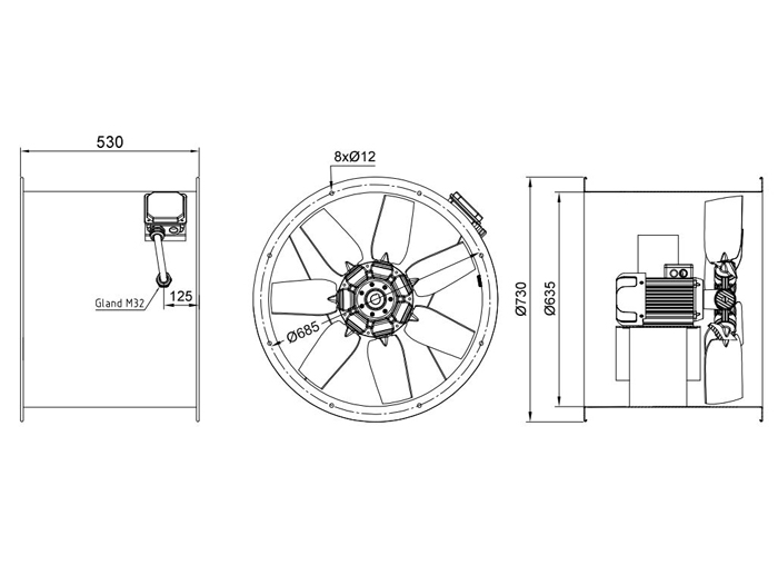 فن آکسیال دمنده سیلندری مدل DASP-DN90-4T-630-21deg