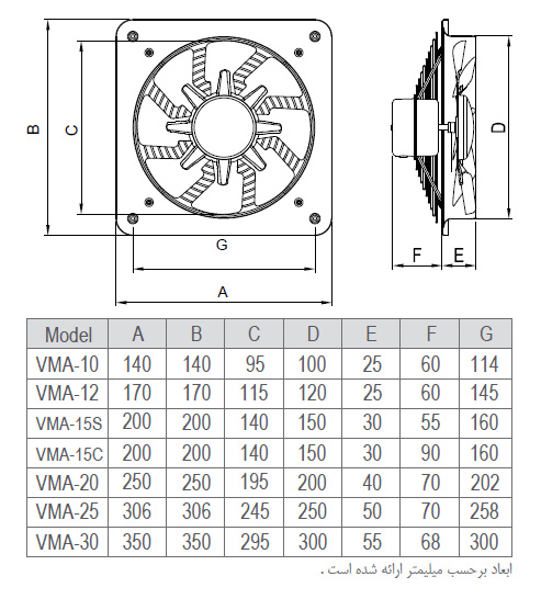 هواکش خانگی فلزی دمنده مدل VMA-20C2S