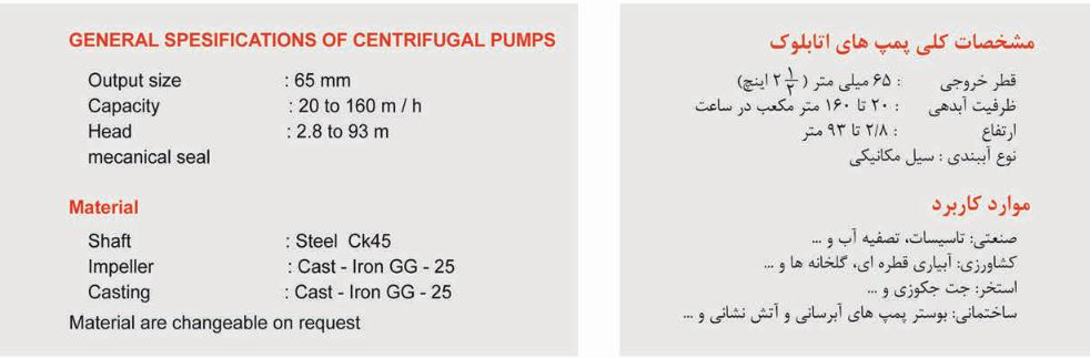 پمپ آب بهار پمپ مدل 160-65 با موتور 1.1 کیلووات