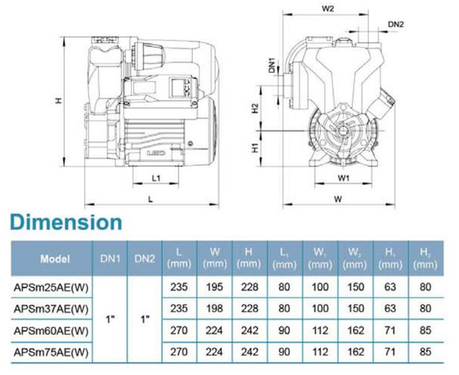 پمپ آب لئو محیطی خودمکش مدل APSm60AE(W)