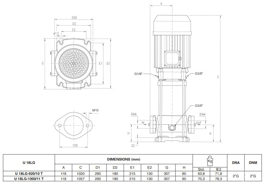 پمپ آب پنتاکس طبقاتی عمودی مدل U 18LG- L -1000-11T