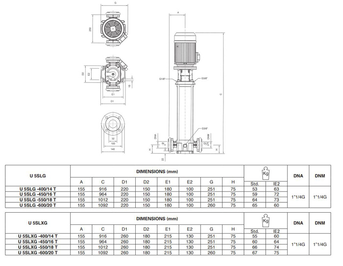 پمپ آب پنتاکس طبقاتی عمودی مدل U 5 SLG-450/16T