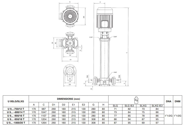 پمپ آب پنتاکس طبقاتی عمودی مدل U 9 SLG-900-16T