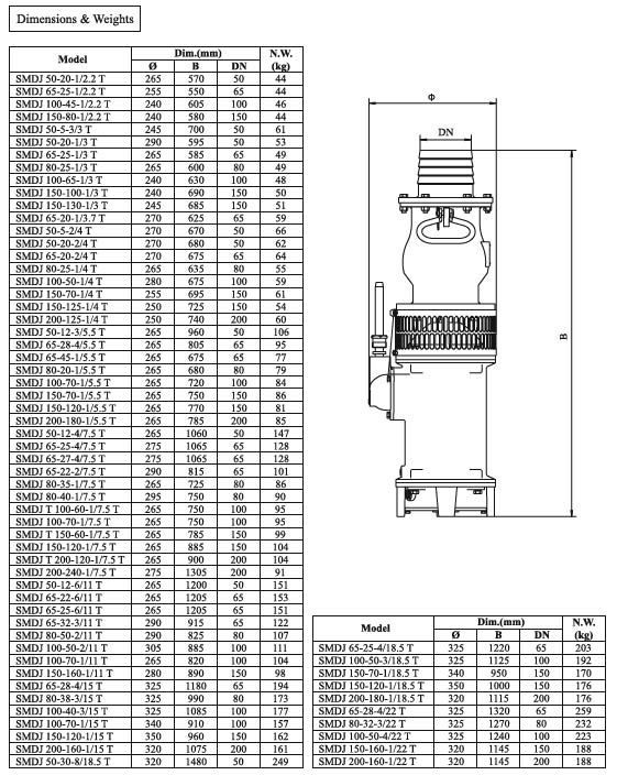 پمپ کفکش چدنی سه فاز ابر مدل SMDJ 100-45-1/2.2 T