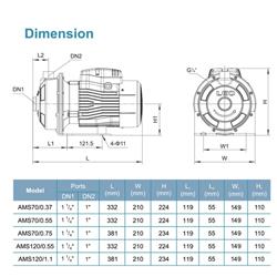 پمپ آب لیو تک پروانه استیل مدل AMSm 70/0.75