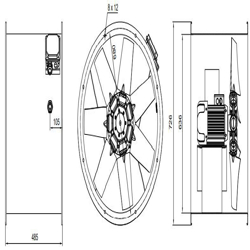 فن آکسیال دمنده سیلندری مدل DAMP‐KN70‐4T‐630‐40deg