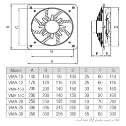 هواکش خانگی فلزی دمنده مدل VMA-12S2S