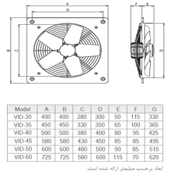 هواکش صنعتی سبک فلزی دمنده مدل VID-35D4T
