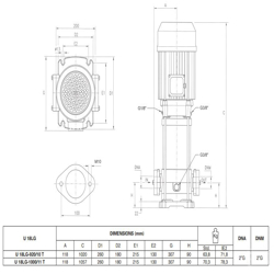 پمپ آب پنتاکس طبقاتی عمودی مدل U 18LG- L -1000/11T